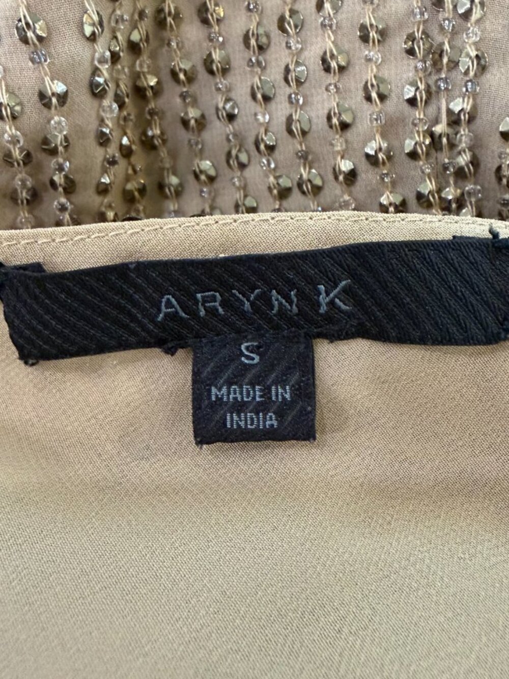 Aryn K Tan Beaded Sequin Spaghetti Strap Cocktail Dress - Size S - Picture 8 of 10